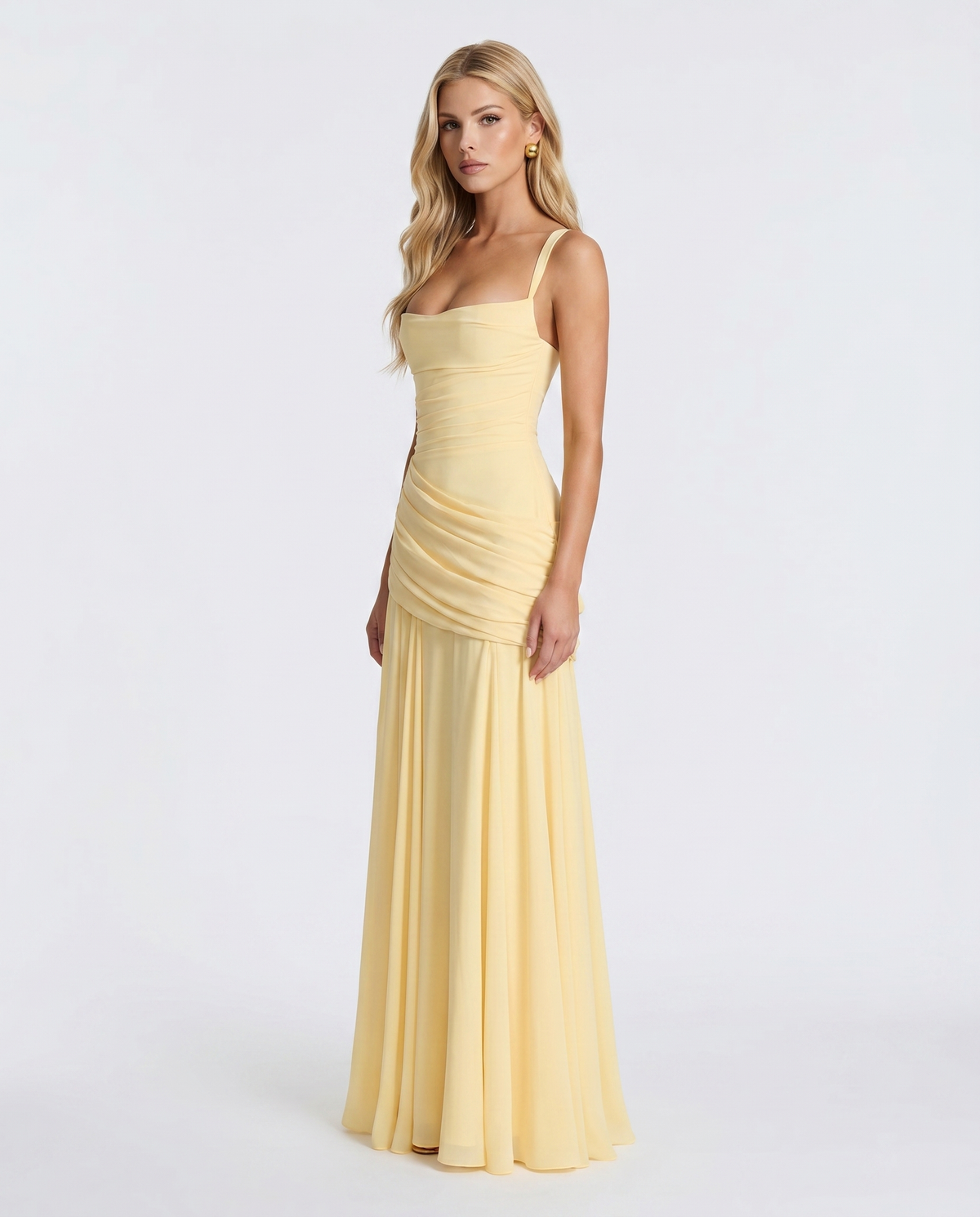 Delia | Ruched Draped Waist Maxi Dress