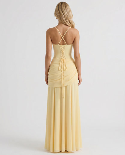 Delia | Ruched Draped Waist Maxi Dress