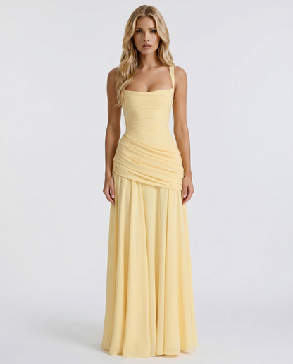 Delia | Ruched Draped Waist Maxi Dress