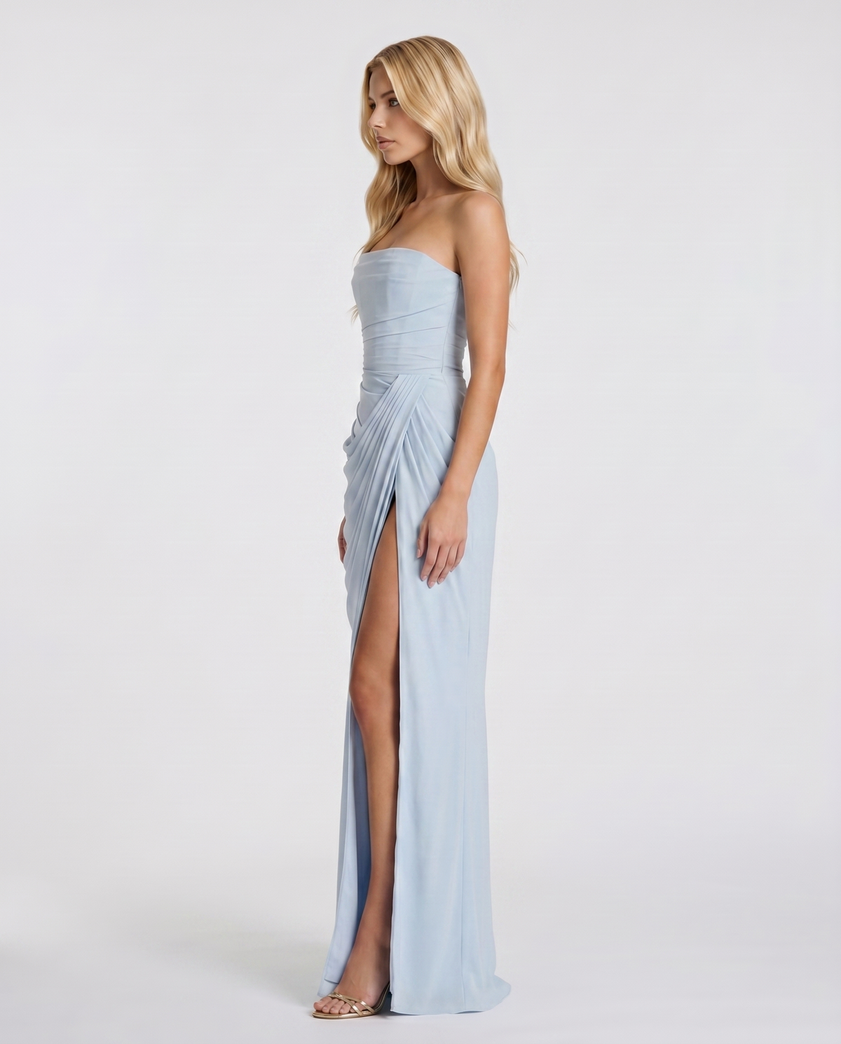 Carys | Strapless Ruched Wrap Slit Maxi Dress