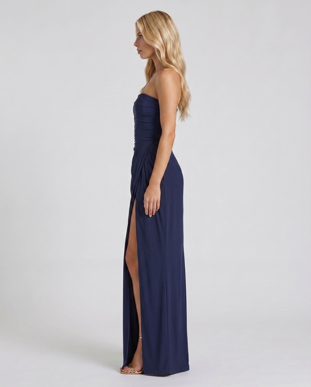 Carys | Strapless Ruched Wrap Slit Maxi Dress