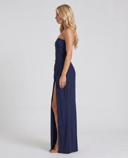 Carys | Strapless Ruched Wrap Slit Maxi Dress
