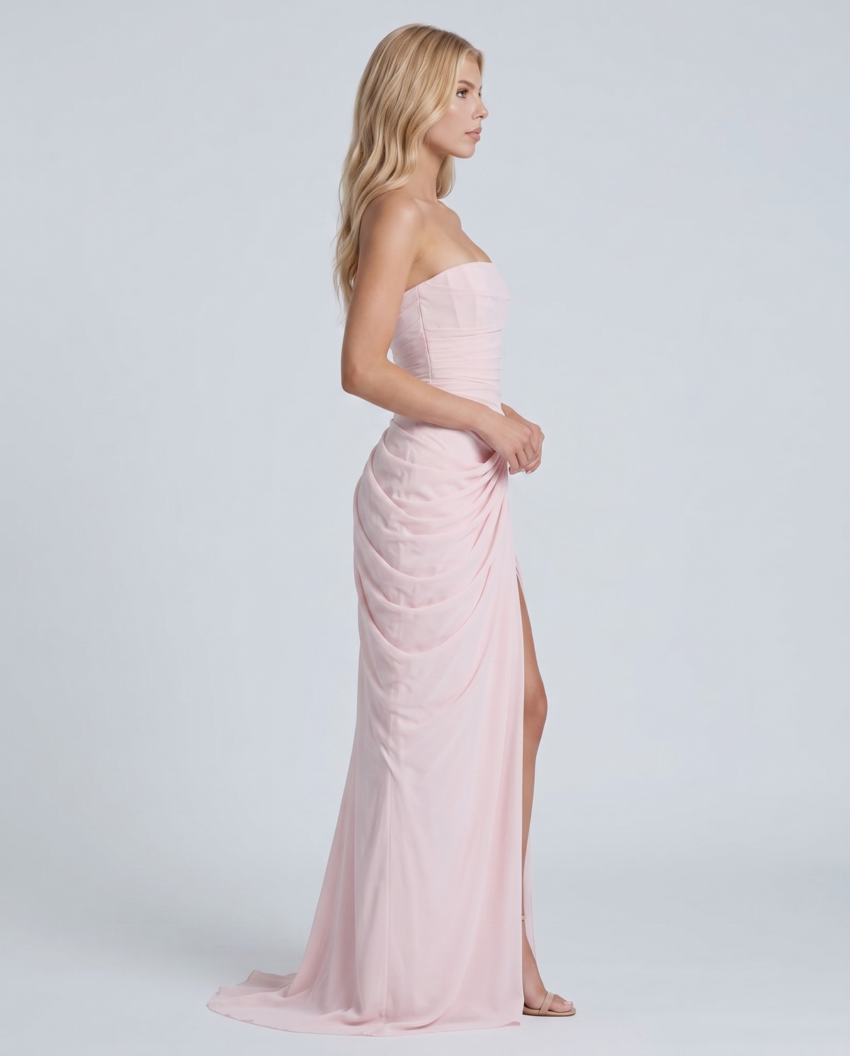 Carys | Strapless Ruched Wrap Slit Maxi Dress