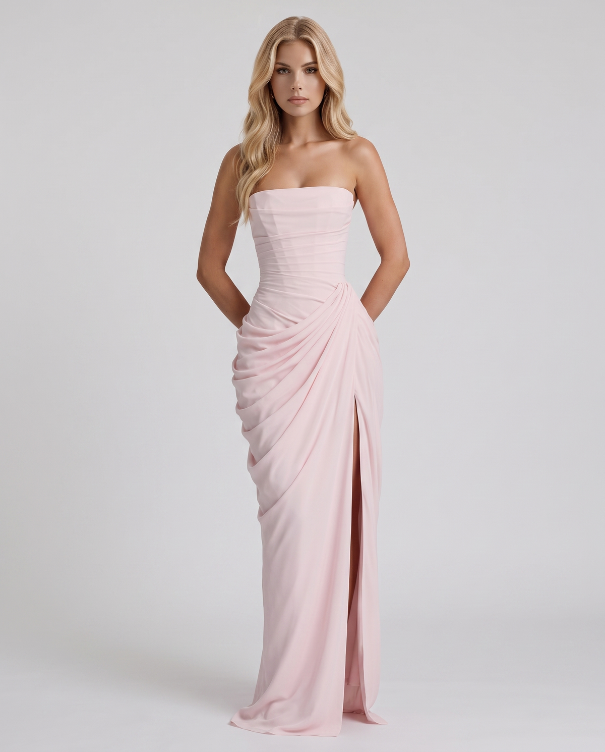Carys | Strapless Ruched Wrap Slit Maxi Dress