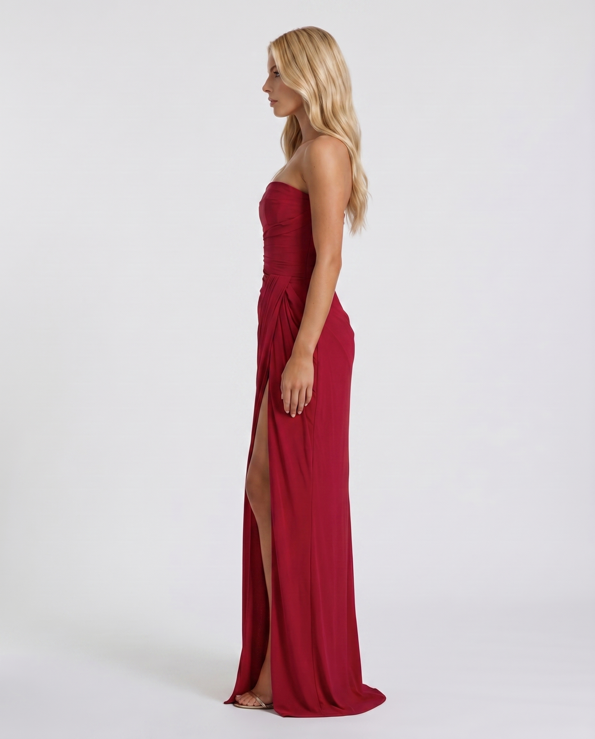 Carys | Strapless Ruched Wrap Slit Maxi Dress