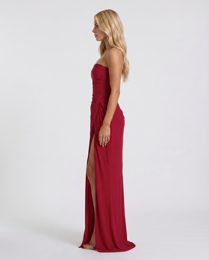 Carys | Strapless Ruched Wrap Slit Maxi Dress