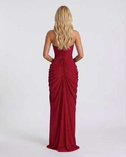 Carys | Strapless Ruched Wrap Slit Maxi Dress