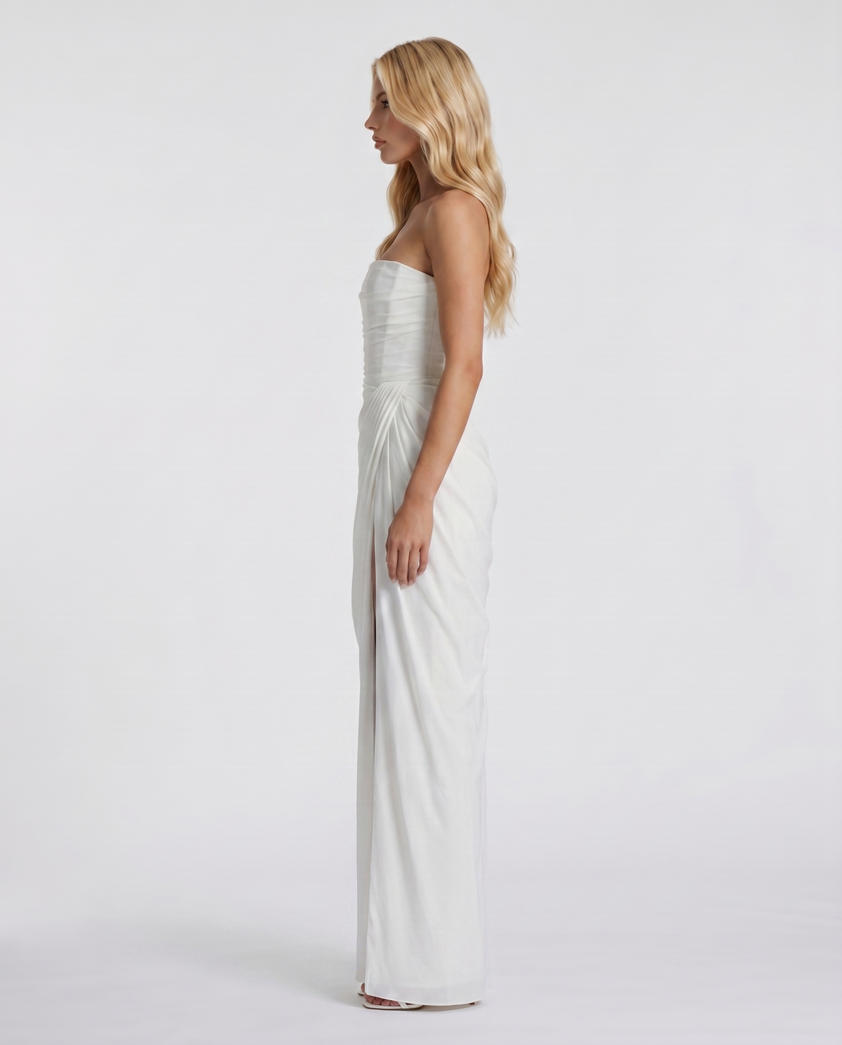 Carys | Strapless Ruched Wrap Slit Maxi Dress