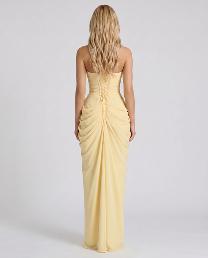 Carys | Strapless Ruched Wrap Slit Maxi Dress
