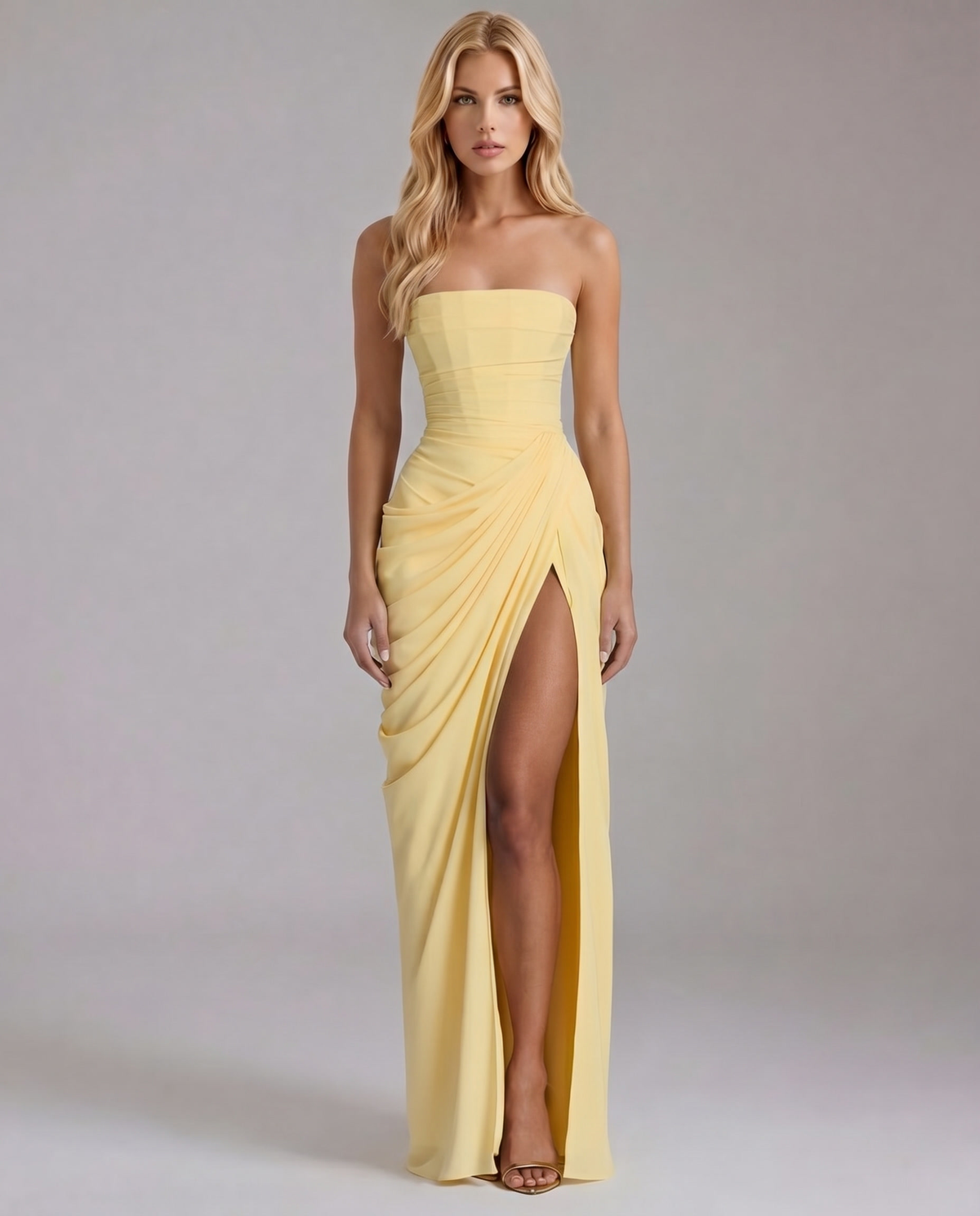 Carys | Strapless Ruched Wrap Slit Maxi Dress