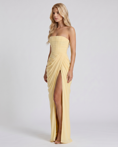 Carys | Strapless Ruched Wrap Slit Maxi Dress