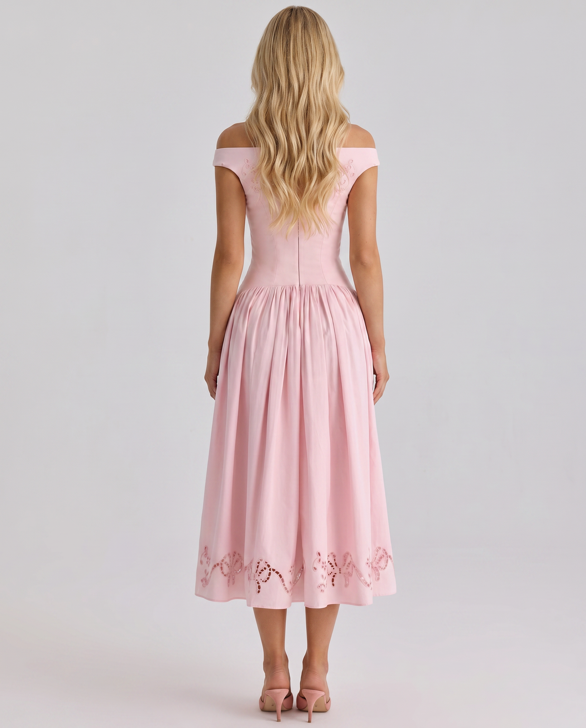 Alba | Boat Neck Eyelet Drop Waist Midi Dress