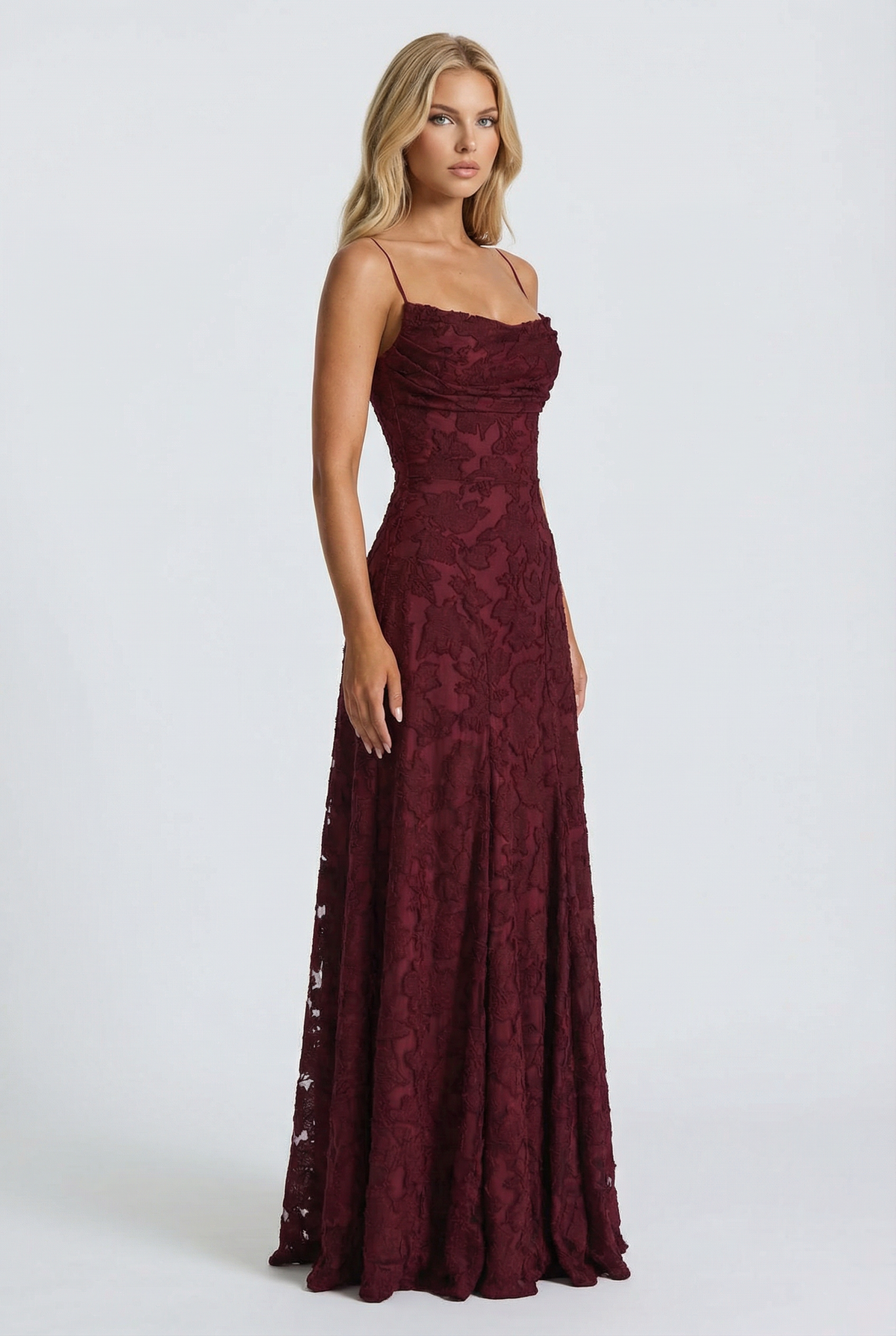 Yasmin | Cowl Neck Butterfly Lace Maxi Dress
