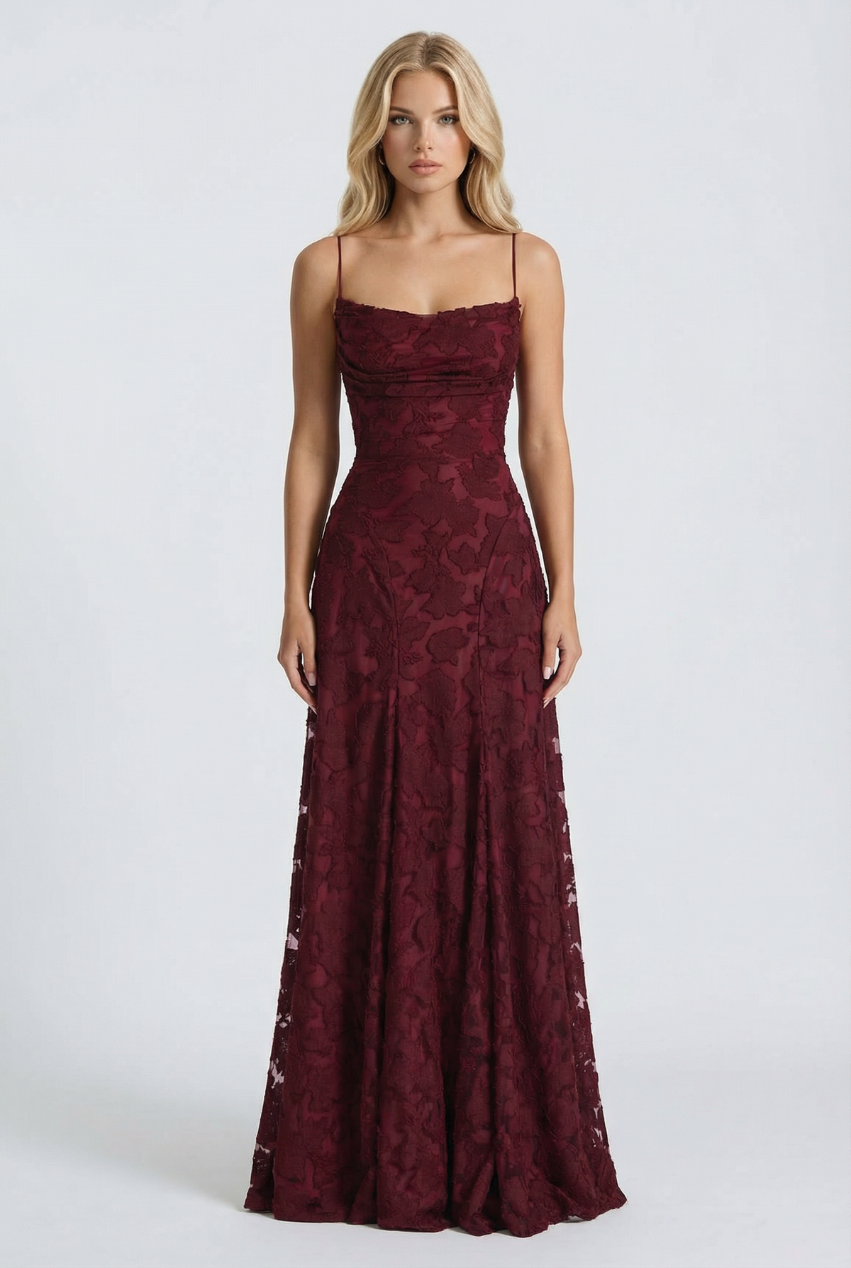 Yasmin | Cowl Neck Butterfly Lace Maxi Dress