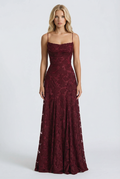 Yasmin | Cowl Neck Butterfly Lace Maxi Dress