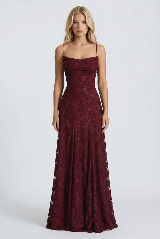 Yasmin | Cowl Neck Butterfly Lace Maxi Dress