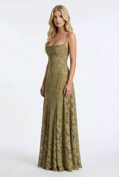 Yasmin | Cowl Neck Butterfly Lace Maxi Dress