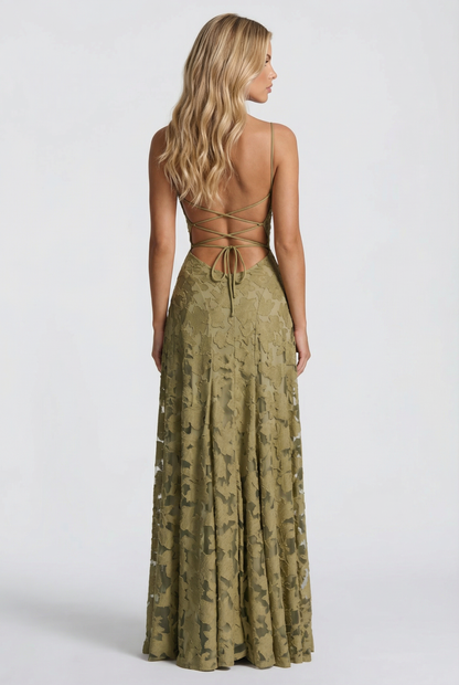Yasmin | Cowl Neck Butterfly Lace Maxi Dress