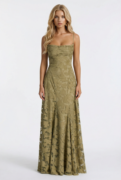 Yasmin | Cowl Neck Butterfly Lace Maxi Dress