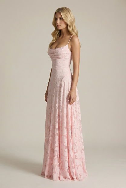 Yasmin | Cowl Neck Butterfly Lace Maxi Dress
