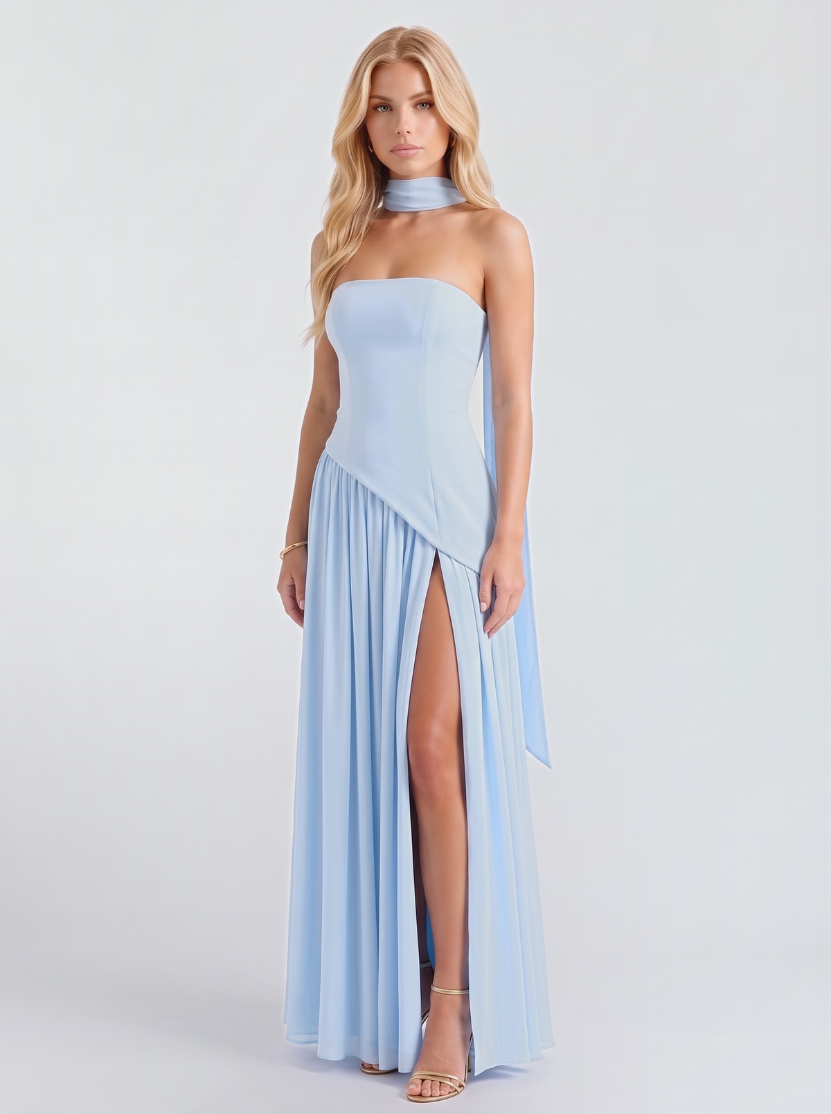 Xenia | Strapless Asymmetric Slit Maxi Dress