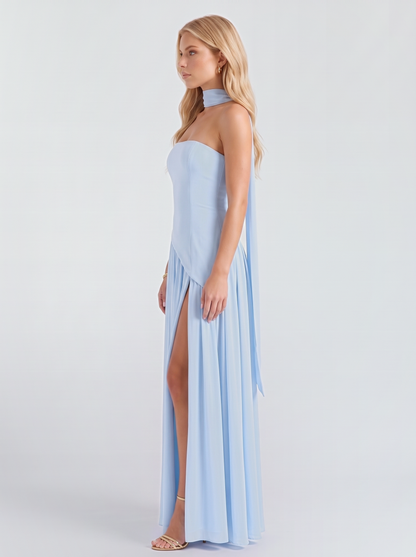 Xenia | Strapless Asymmetric Slit Maxi Dress