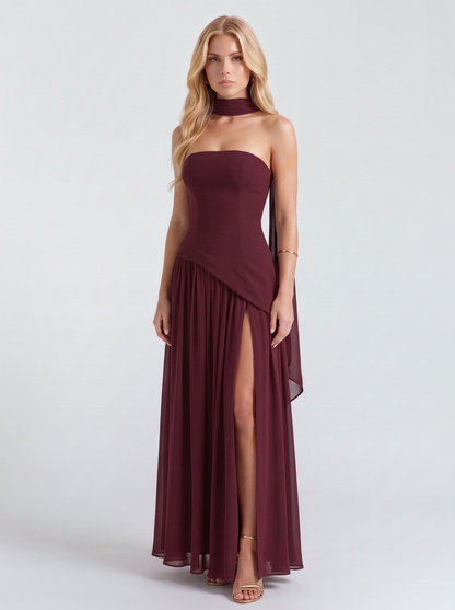 Xenia | Strapless Asymmetric Slit Maxi Dress