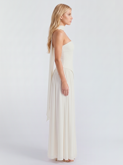 Xenia | Strapless Asymmetric Slit Maxi Dress