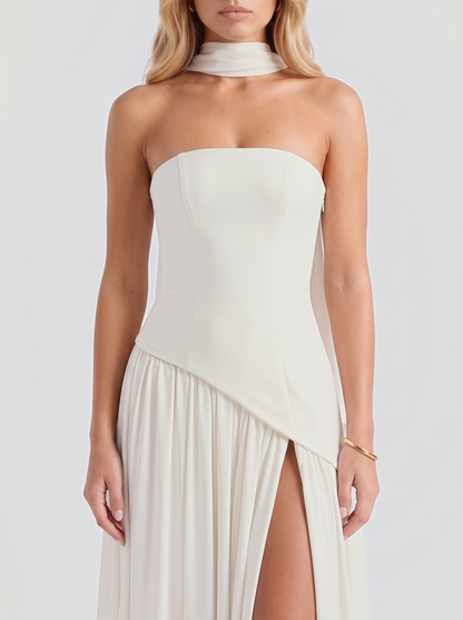 Xenia | Strapless Asymmetric Slit Maxi Dress