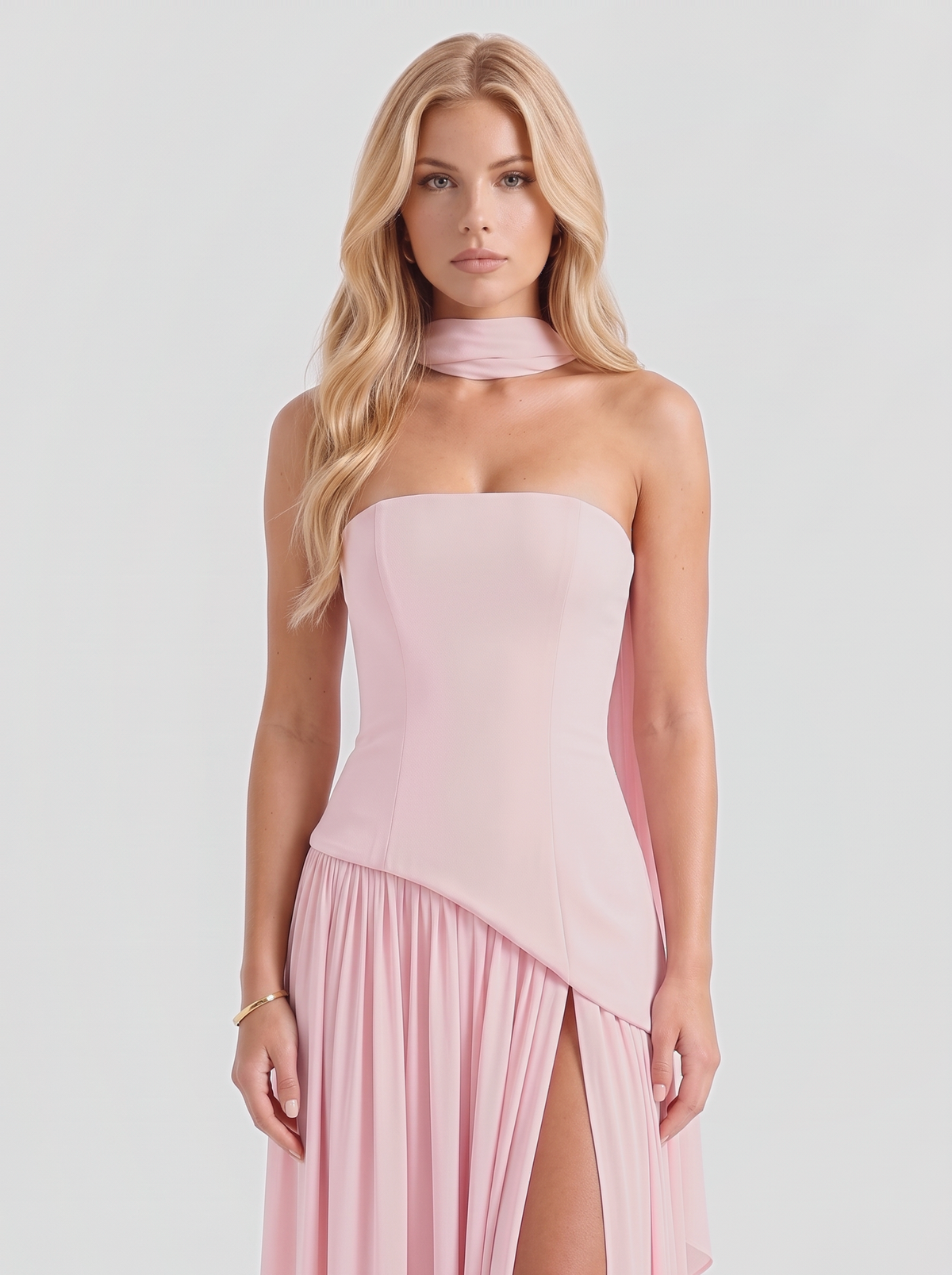 Xenia | Strapless Asymmetric Slit Maxi Dress