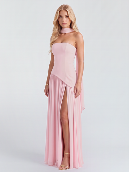 Xenia | Strapless Asymmetric Slit Maxi Dress