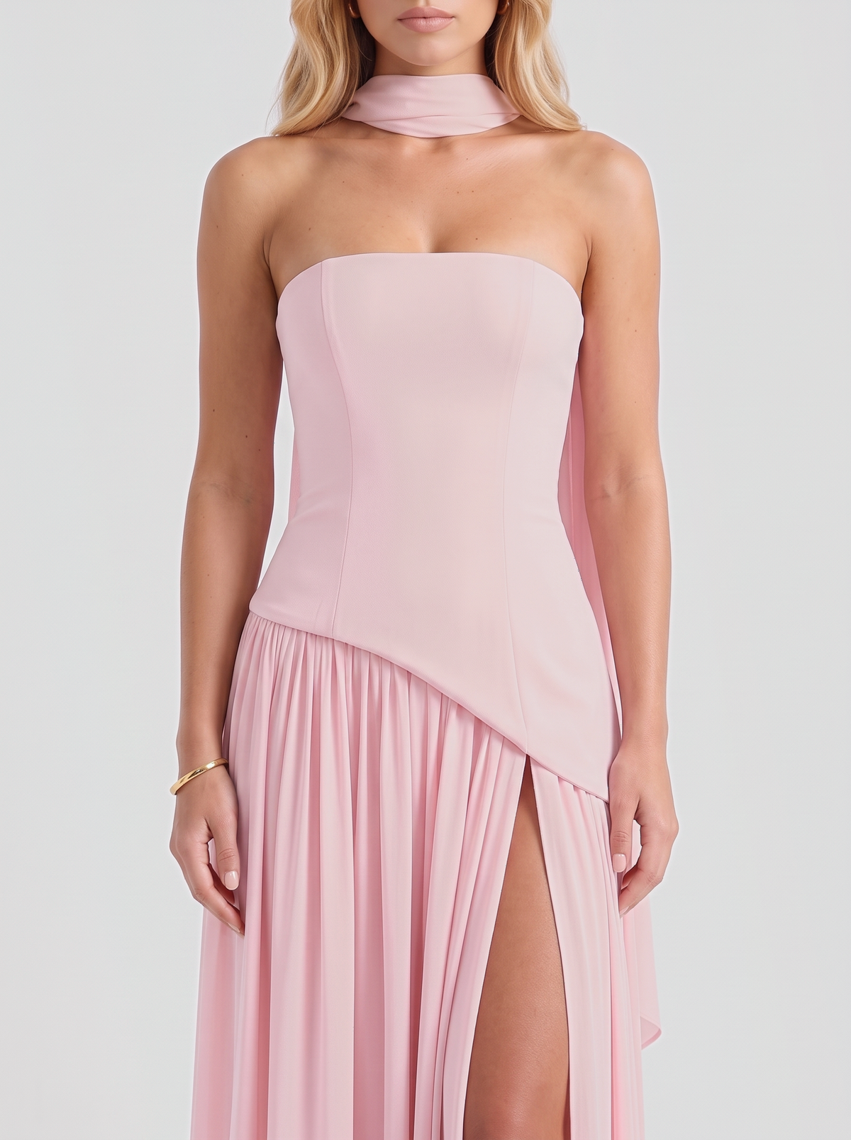 Xenia | Strapless Asymmetric Slit Maxi Dress