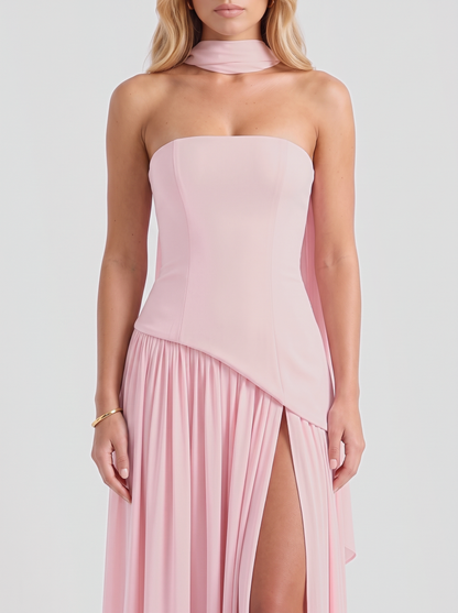 Xenia | Strapless Asymmetric Slit Maxi Dress