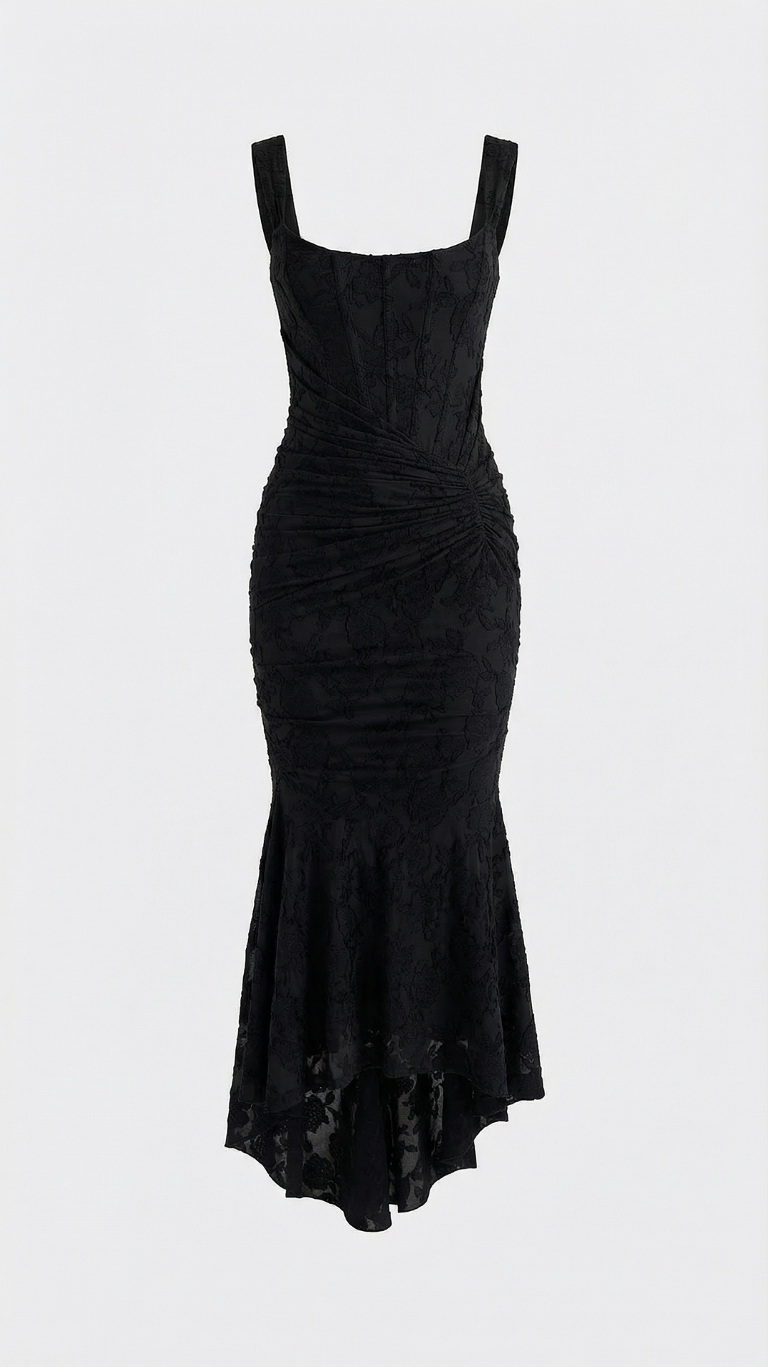 Gaia | Corset Ruched High Low Midi Dress