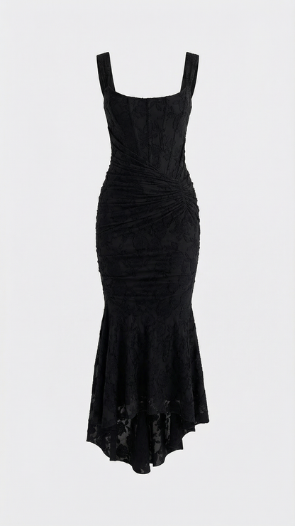 Gaia | Corset Ruched High Low Midi Dress