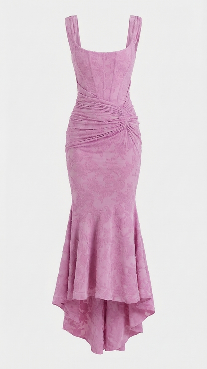 Gaia | Corset Ruched High Low Midi Dress
