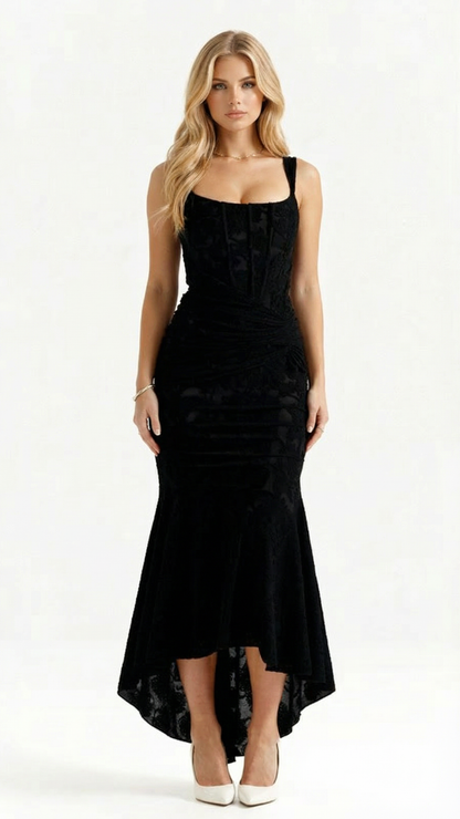 Gaia | Corset Ruched High Low Midi Dress