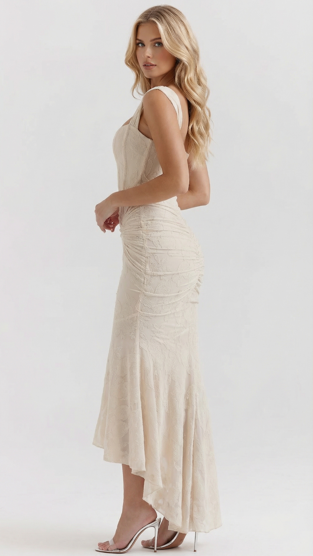 Gaia | Corset Ruched High Low Midi Dress