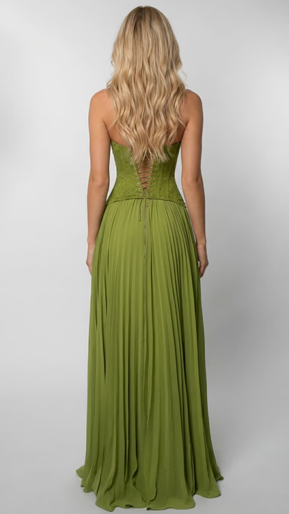 Flavia | Lace Corset Pleated Maxi Dress