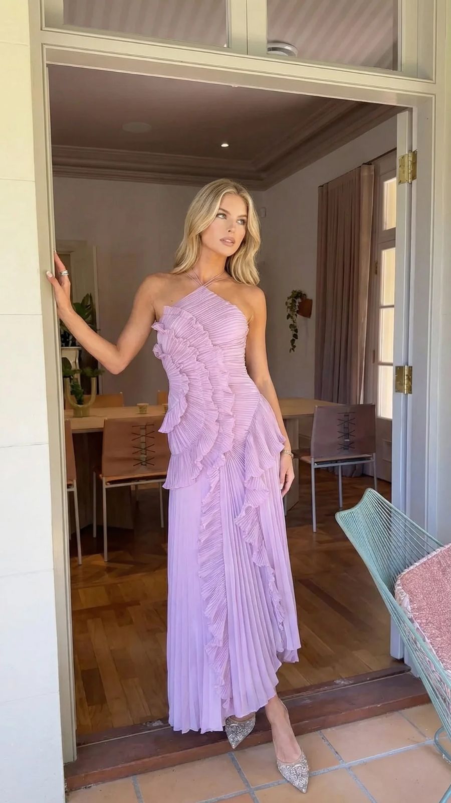 Heloise | Halter Ruffle Pleated Maxi Dress