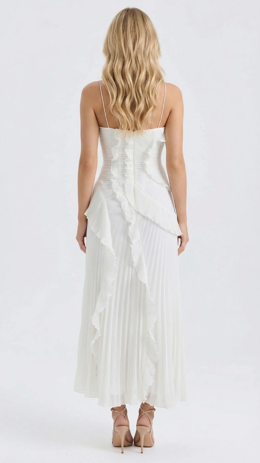 Heloise | Halter Ruffle Pleated Maxi Dress