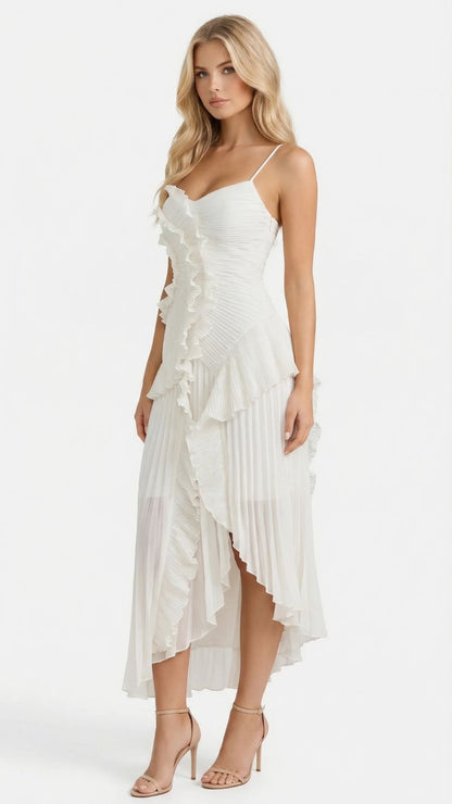 Heloise | Halter Ruffle Pleated Maxi Dress