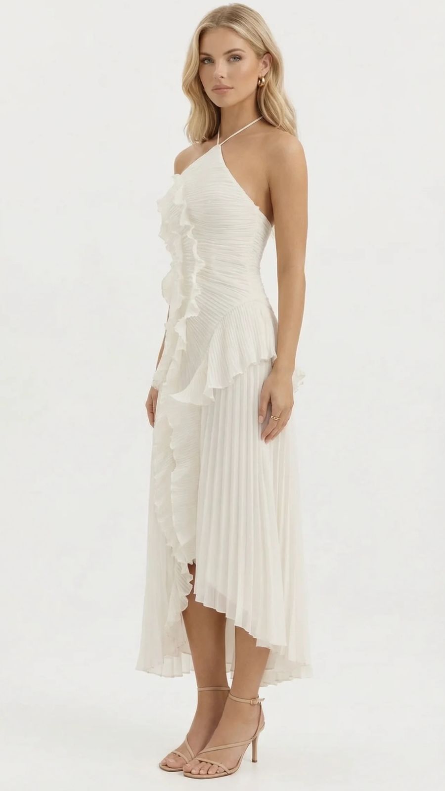 Heloise | Halter Ruffle Pleated Maxi Dress