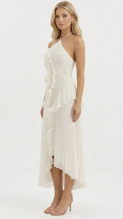 Heloise | Halter Ruffle Pleated Maxi Dress