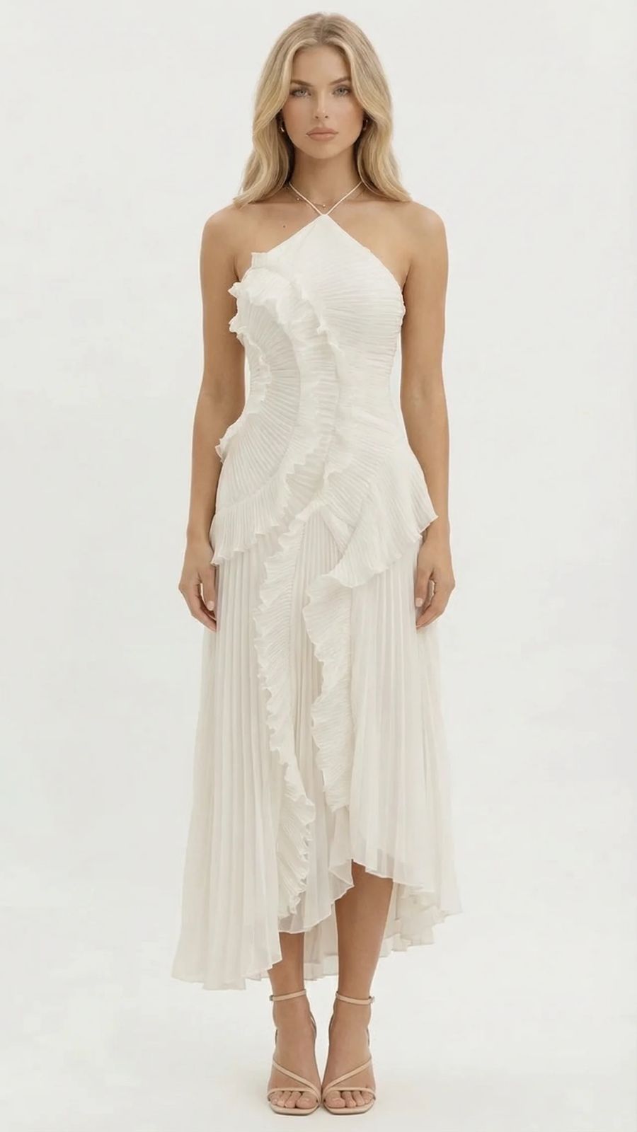 Heloise | Halter Ruffle Pleated Maxi Dress