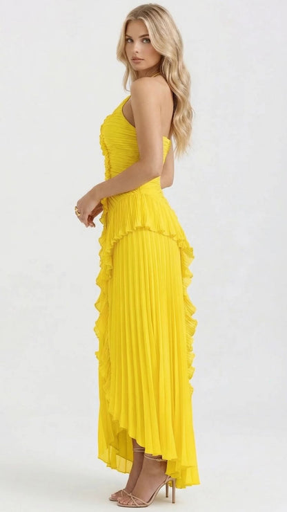Heloise | Halter Ruffle Pleated Maxi Dress