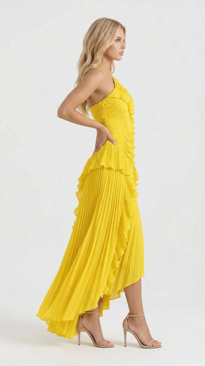Heloise | Halter Ruffle Pleated Maxi Dress