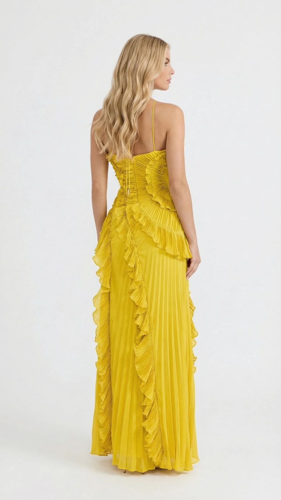 Heloise | Halter Ruffle Pleated Maxi Dress