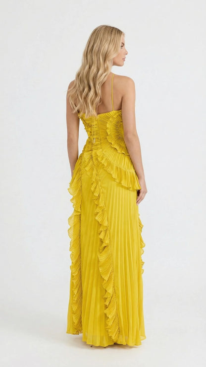 Heloise | Halter Ruffle Pleated Maxi Dress