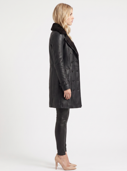 Nellie | Faux Leather Shearling Collar Coat